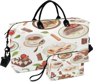 Coffee Tea Pots Tea Cups Green Tea Leaves Travel Duffle Bag for Men Women Gym Bag with Storage Bag Weekender Bag Carry on Bags for Travel Trip Gym Yoga