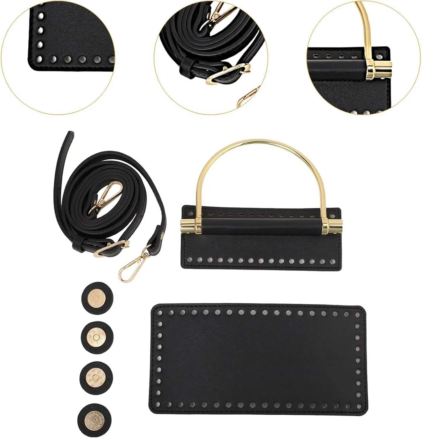 Colaxi DIY PU Leather Crochet Bag Gift Snap Buttons Bottom Base for Purse Wallet Making, Black