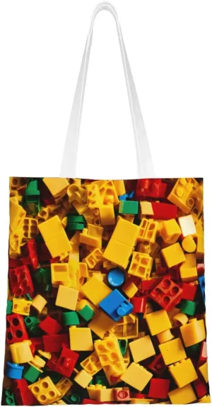 Colorful Brick Print Reusable Shoulder Bag Totes Bag for Vacation Shopping Grocery Gym Fabric Bag Tote
