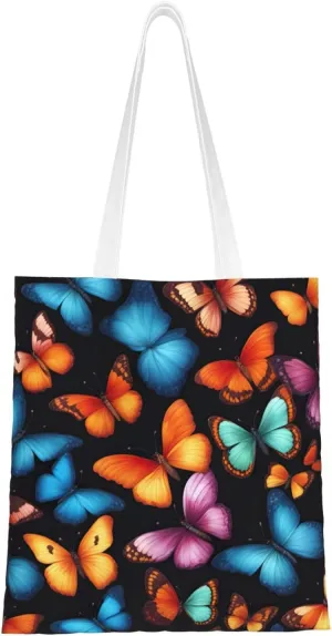 Colorful Butterfly Print Canvas Tote Bag Reusable Shoulder Shopping Bags For Daily Use Shopping Travel