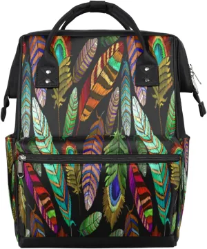 Colorful Feather Peacock Beautiful Diaper Bag Tote Large Capacity Waterproof with Adjustable Shoulder Strap and Pram Straps Mommy Bag for Hospital Beach Weekender Travel
