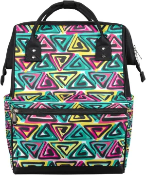 Colorful Hand Drawn Boho Diaper Bag Tote Large Capacity Waterproof with Adjustable Shoulder Strap and Pram Straps Mommy Bag for Hospital Beach Weekender Travel