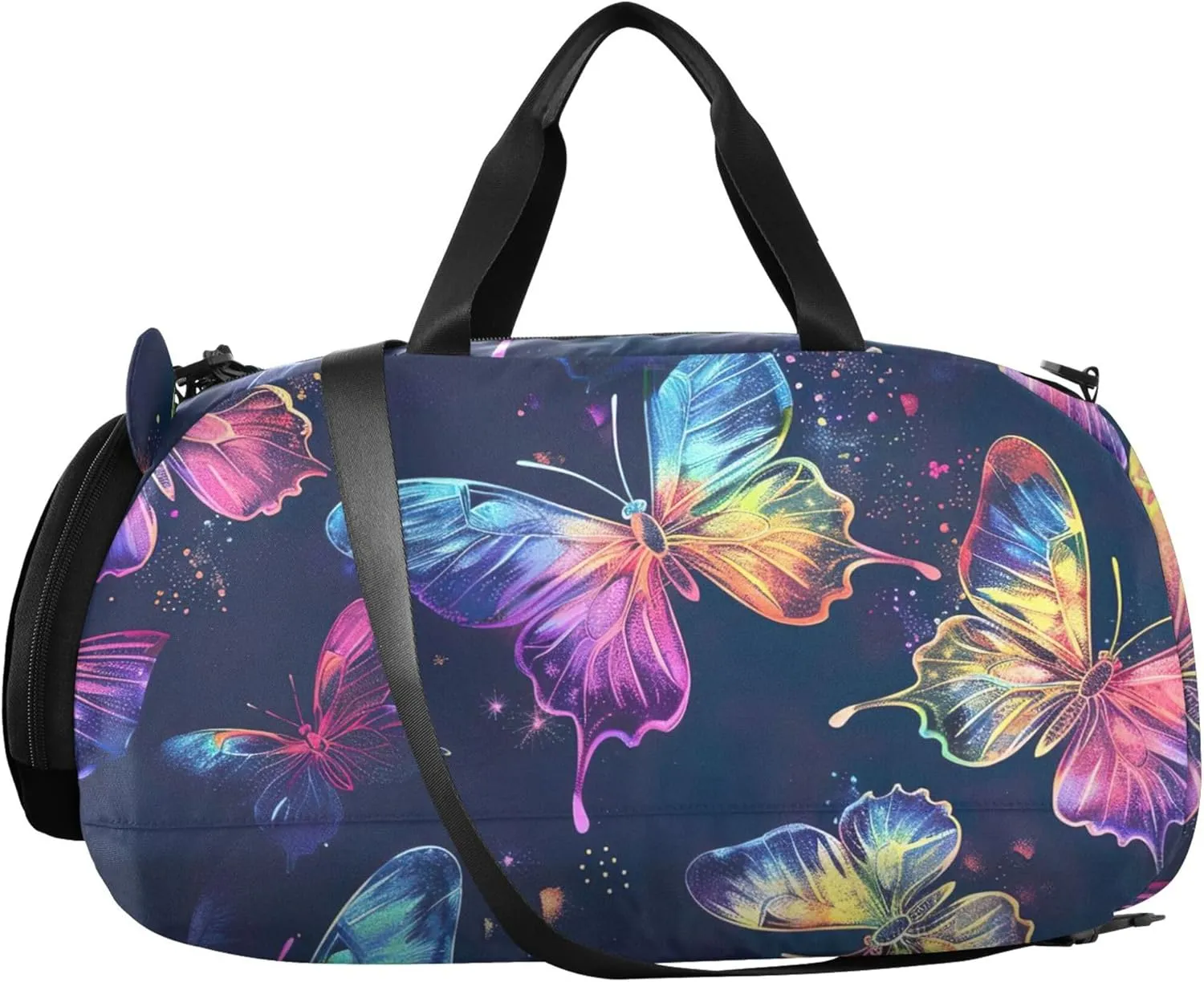 Colorful Neon Butterflies Girls Duffle Bags for Travel Weekender Overnight Gym Duffle Kids Luggage Boys Carry on Duffel Bag