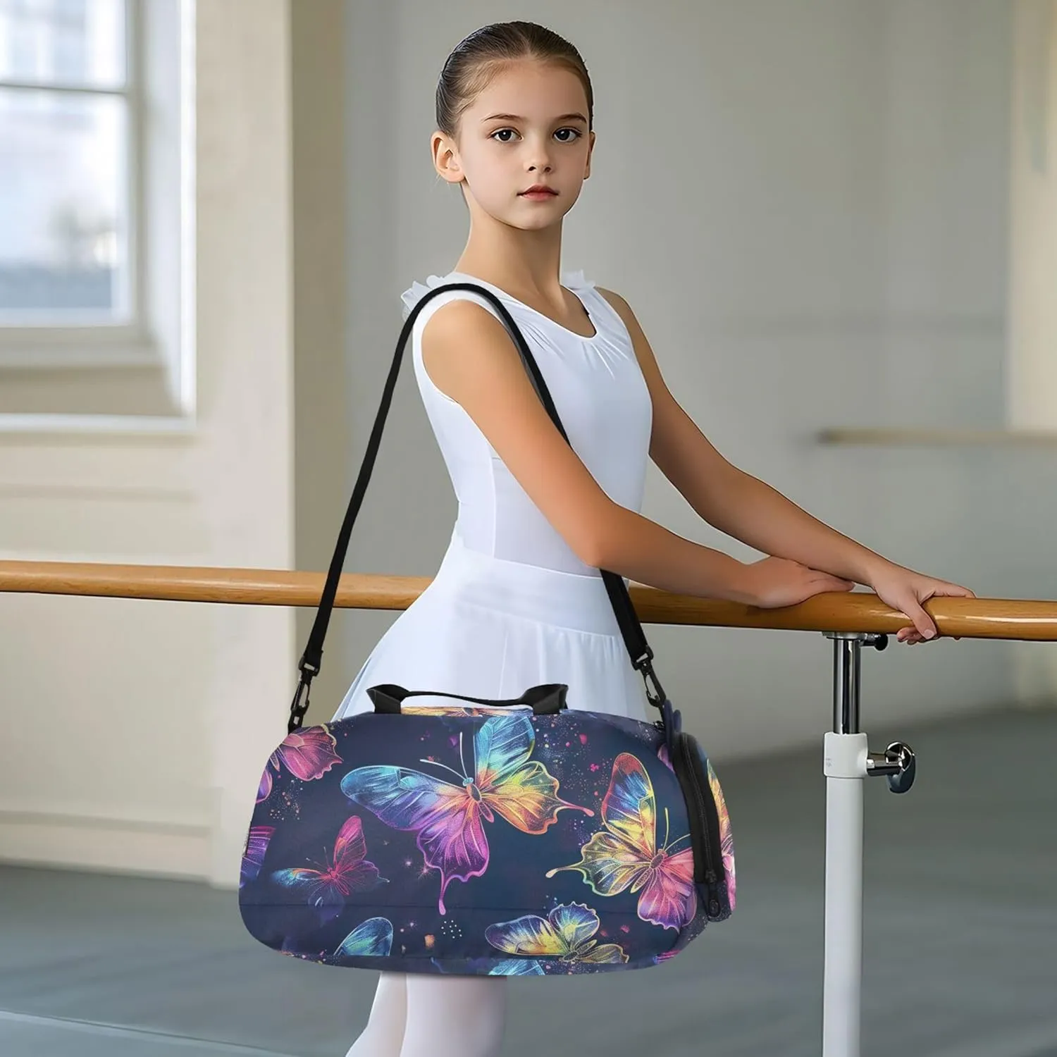 Colorful Neon Butterflies Girls Duffle Bags for Travel Weekender Overnight Gym Duffle Kids Luggage Boys Carry on Duffel Bag