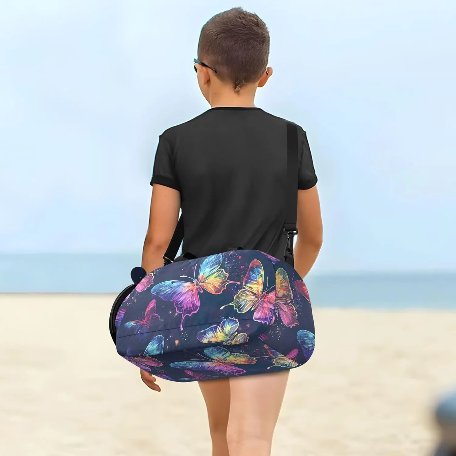 Colorful Neon Butterflies Girls Duffle Bags for Travel Weekender Overnight Gym Duffle Kids Luggage Boys Carry on Duffel Bag