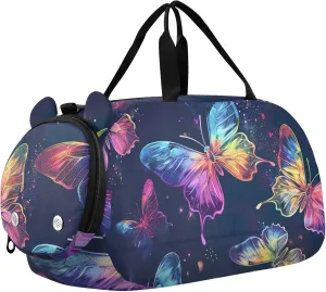 Colorful Neon Butterflies Girls Duffle Bags for Travel Weekender Overnight Gym Duffle Kids Luggage Boys Carry on Duffel Bag