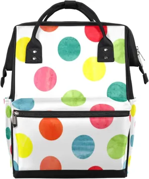 Colorful Polka Dot Circles Diaper Bag Tote Large Capacity Waterproof with Adjustable Shoulder Strap and Pram Straps Mommy Bag for Hospital Beach Weekender Travel