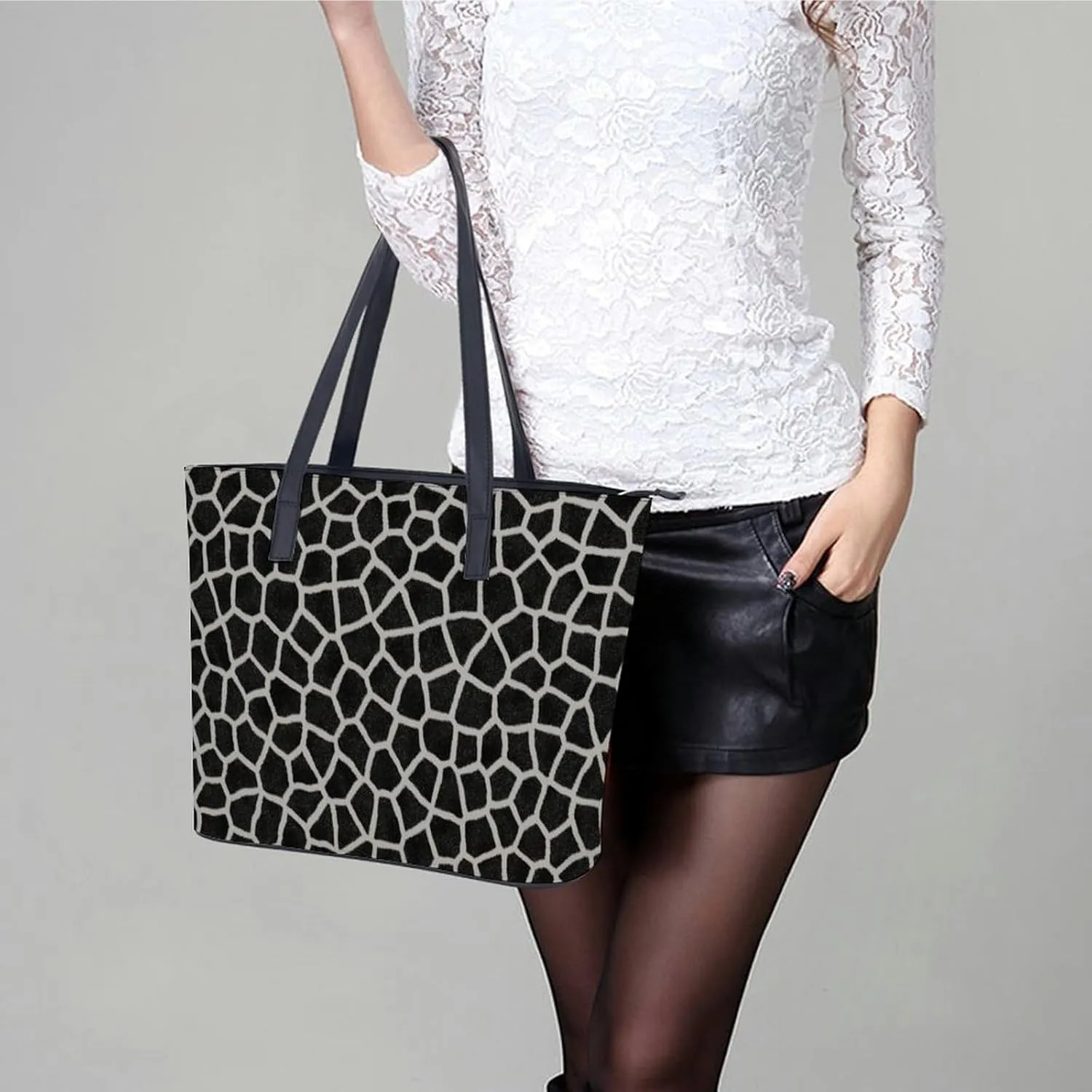 Colorful Print Large Capacity Portable Leather Handbag
