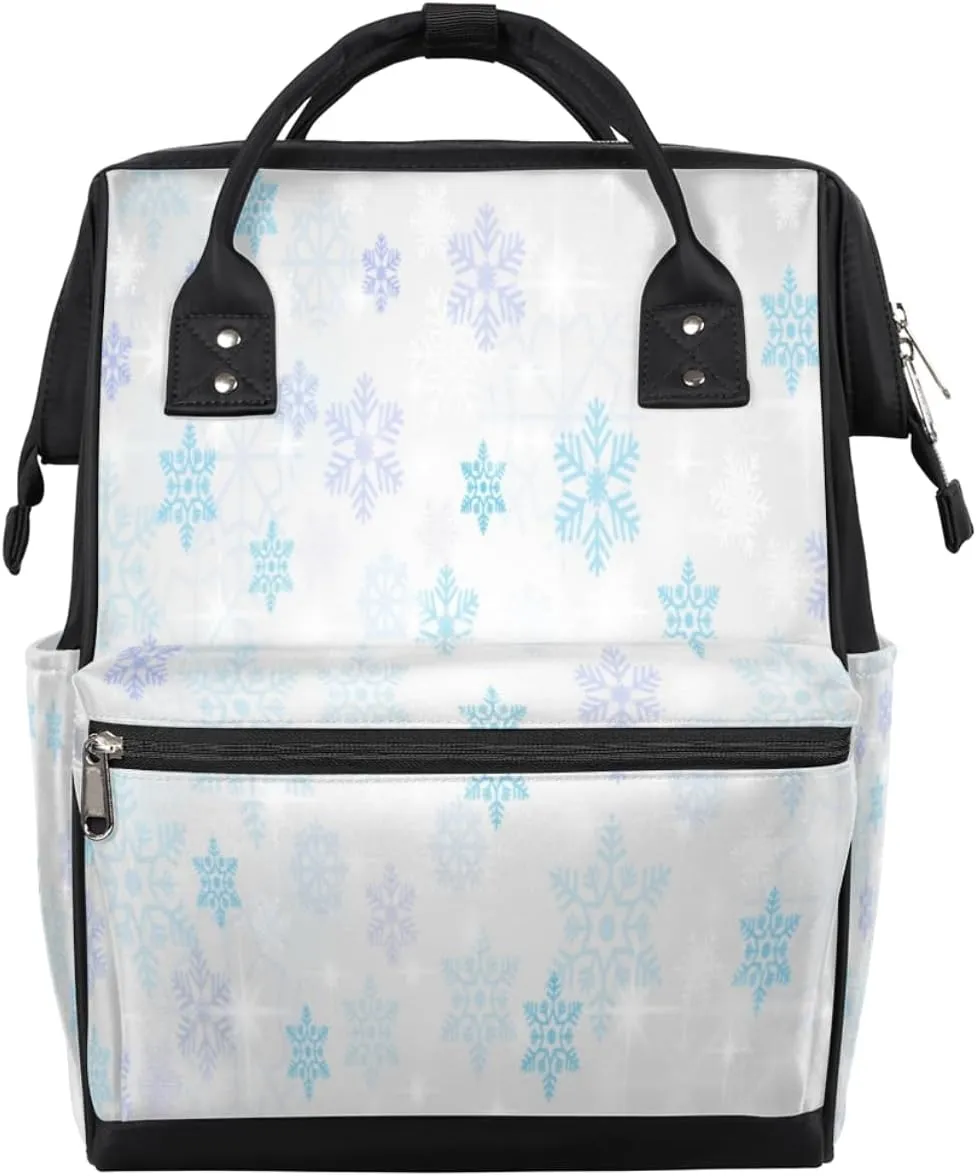 Colorful Snowflakes Diaper Bag Tote Large Capacity Waterproof with Adjustable Shoulder Strap and Pram Straps Mommy Bag for Hospital Beach Weekender Travel