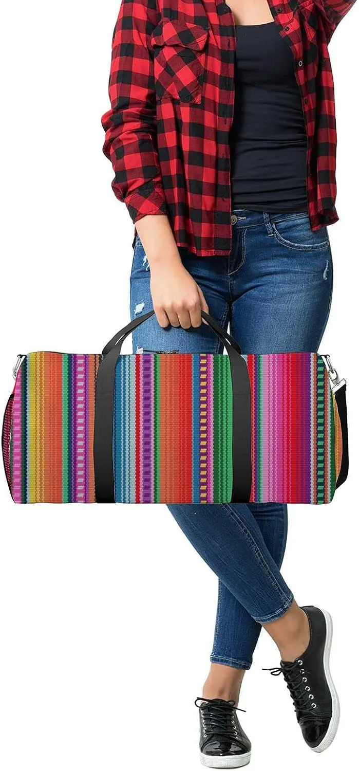 Colorful Stripes Sports Duffel Bag Travel Gym Tote Bags Lightweight Durable Shoulder Strap Waterproof Polyester Outside Mesh Pocket Overnight Trip Duffel Bag for Women Men