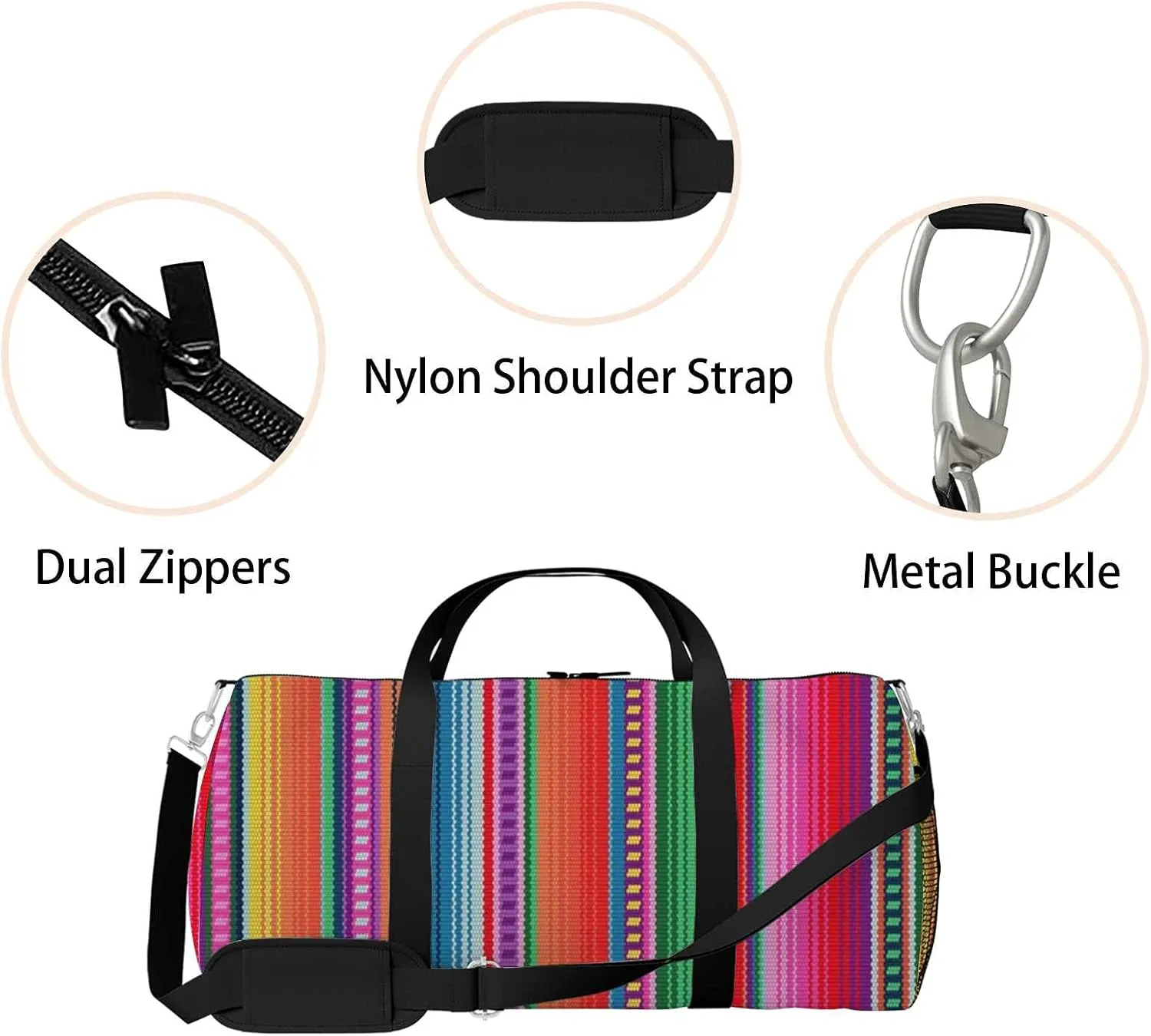 Colorful Stripes Sports Duffel Bag Travel Gym Tote Bags Lightweight Durable Shoulder Strap Waterproof Polyester Outside Mesh Pocket Overnight Trip Duffel Bag for Women Men