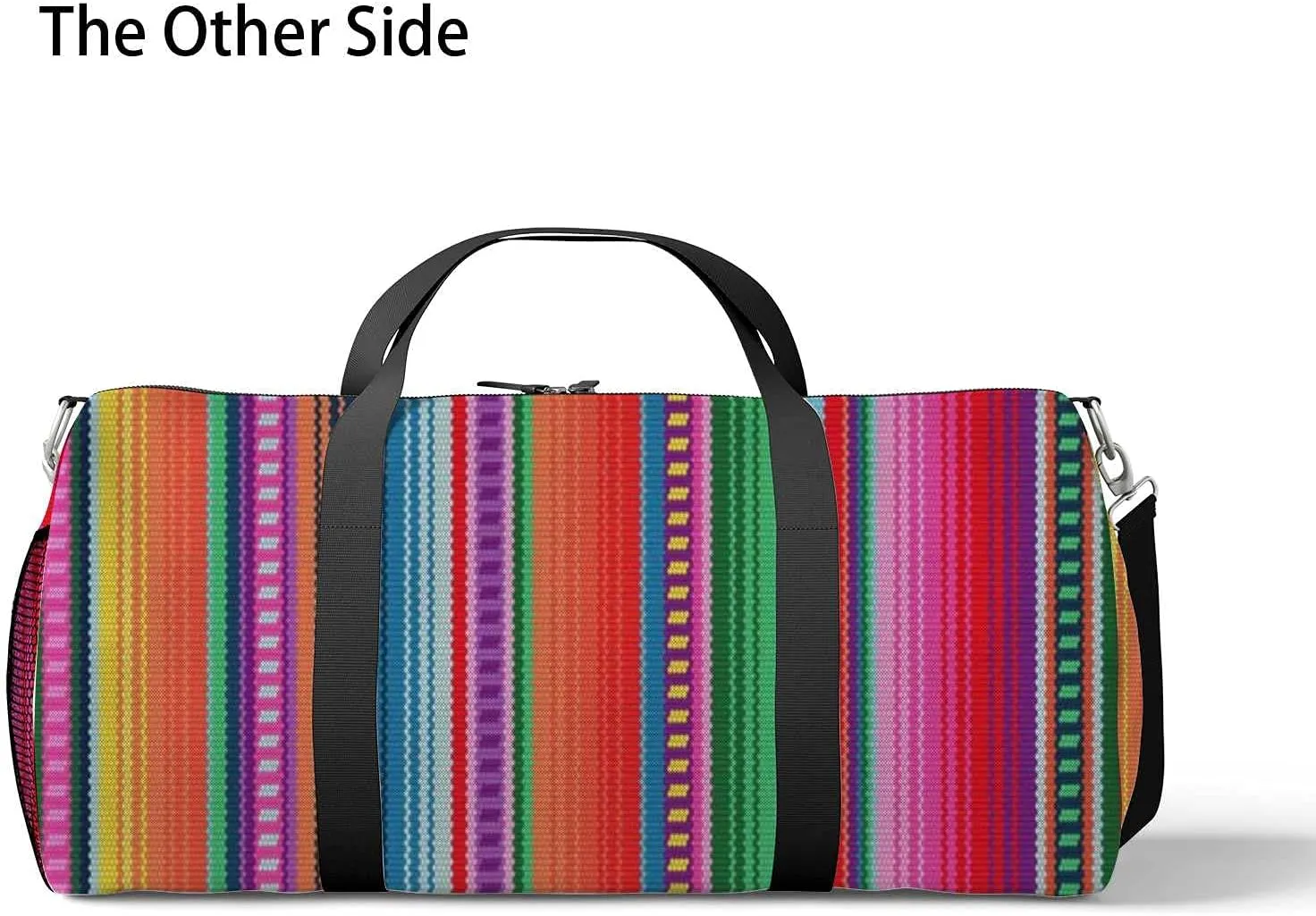 Colorful Stripes Sports Duffel Bag Travel Gym Tote Bags Lightweight Durable Shoulder Strap Waterproof Polyester Outside Mesh Pocket Overnight Trip Duffel Bag for Women Men