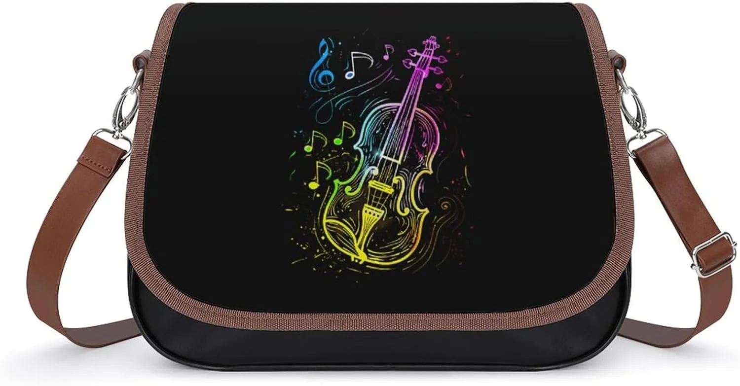 Colorful Violin Music Notes Trendy Crossbody Bags Purses for Women Casual Shoulder Handbags with Adjustable Wide Strap