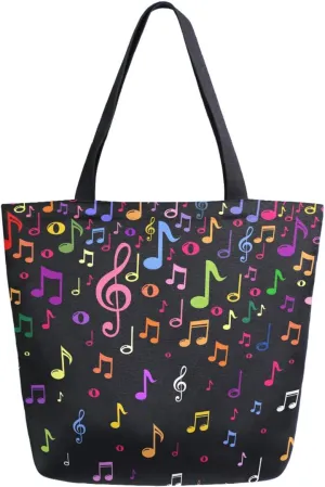 Colors Musical Note Large Canvas Shoulder Tote Top Handle Bag for Daily Gym Beach Travel Reusable Grocery Shopping