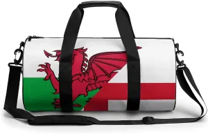 Combined Flag of England and Wales Unisex Gym Bag Travel Duffel Bags Overnight Sport Tote with Compartment for Weekender Vacation