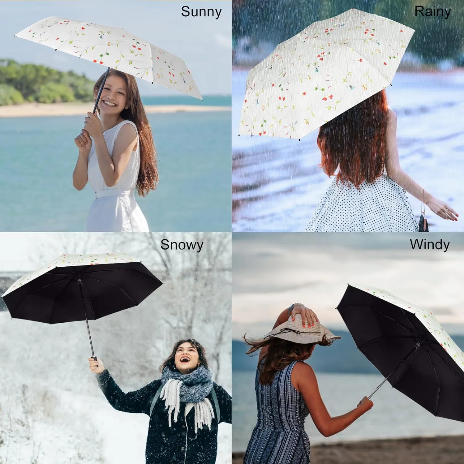 Compact Travel Umbrella for Sun Rain, 99.99% UV-blocker Portable Manual Umbrellas for Outdoor Beach Sports Sun Protection, Windproof Folding Lightweight Tote Parasols for Women Men Kids