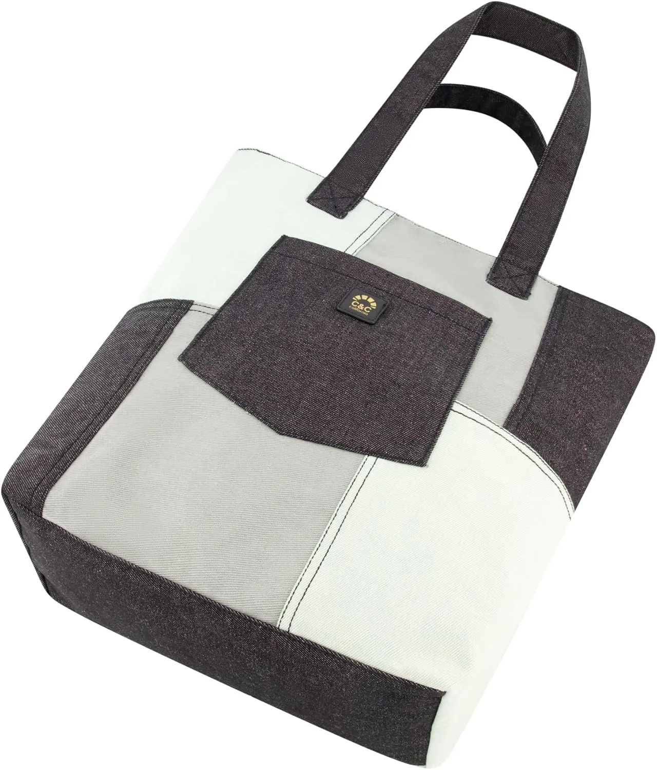 Concept One C&c California Tote Bag, Casual Everyday Shoulder Handbag with Denim Patchwork and Front Pocket