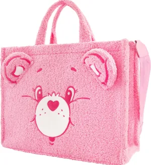 Concept One Care Bears Tote Bag, Cheer Bear Faux Fur Travel Handbag with Adjustable Shoulder Strap and Trolley Sleeve, Pink