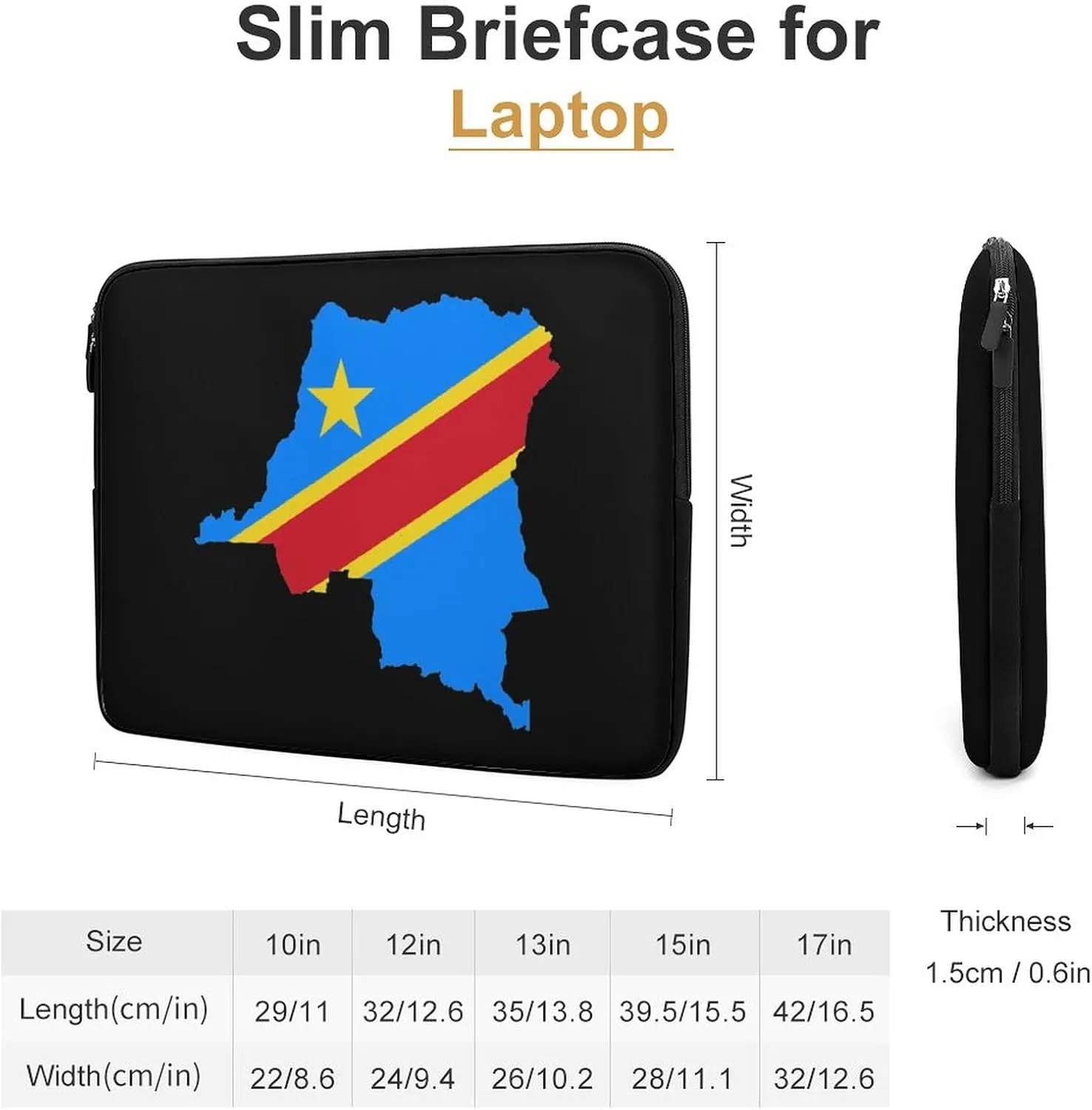 Congo Flag Map Durable Laptop Sleeve Slim Briefcase Portable Laptop Case Shockproof Protective Computer Bag 13inch