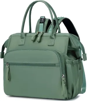 Convertible Diaper Bag Tote, Wide Open Top 14 Pockets Nappy Changing Backpack with Stroller Buckle, Water-resistant (Green)