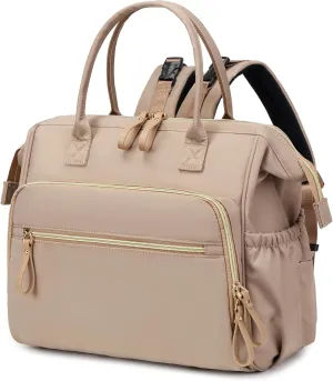 Convertible Diaper Bag Tote, Wide Open Top 14 Pockets Nappy Changing Backpack with Stroller Buckle, Water-resistant (Light Mocha Mousse)