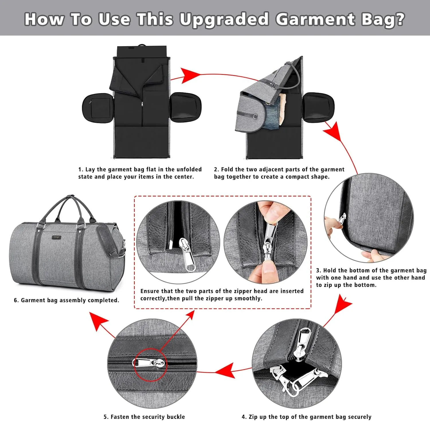 Convertible Garment Duffle Bags for Travel - Carry on Garment Bag for Men Women Large Travel Duffel Bag with Crossbody Bag 4pcs Set, 2 in 1 Hanging Suit Dress Clothes Travel Bag