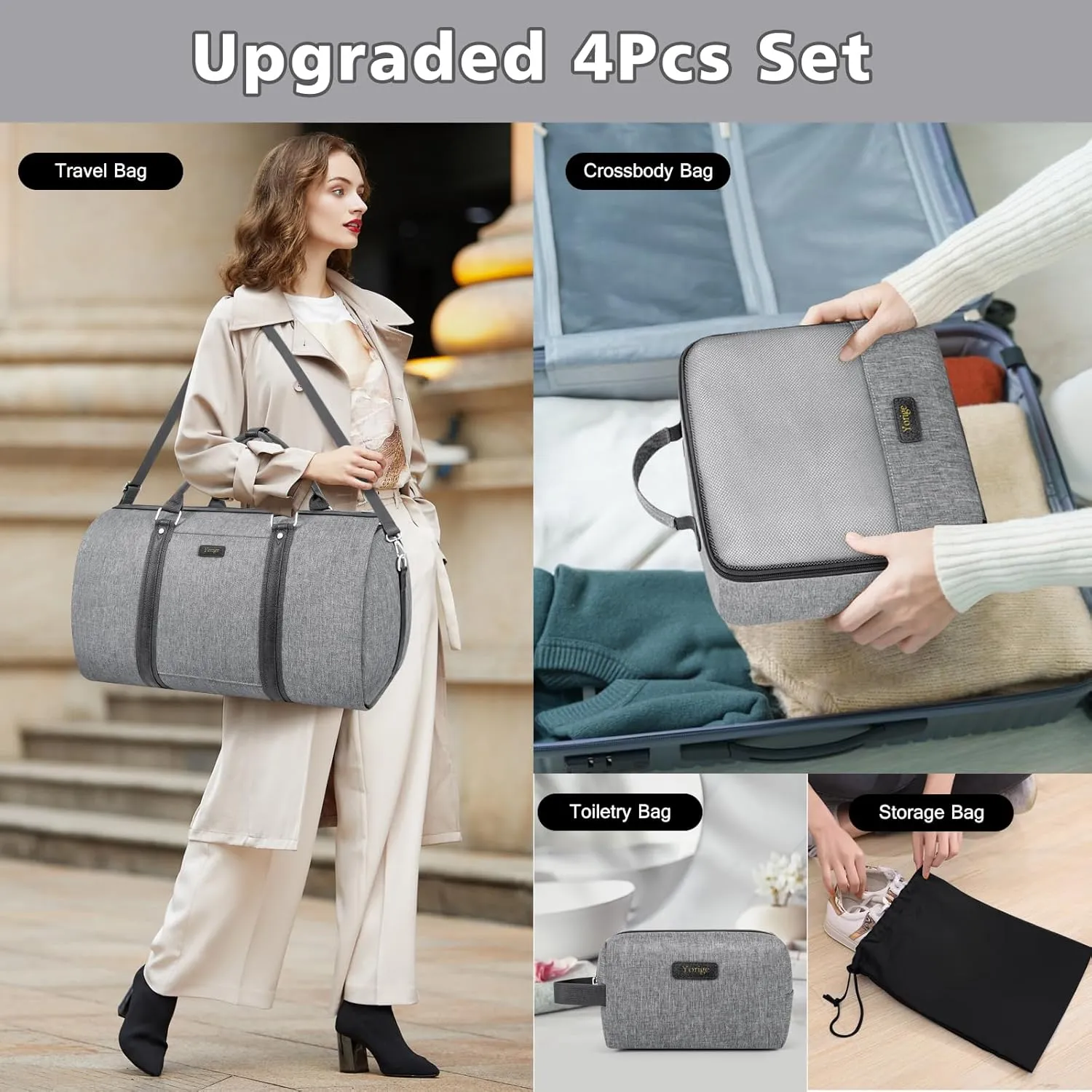Convertible Garment Duffle Bags for Travel - Carry on Garment Bag for Men Women Large Travel Duffel Bag with Crossbody Bag 4pcs Set, 2 in 1 Hanging Suit Dress Clothes Travel Bag
