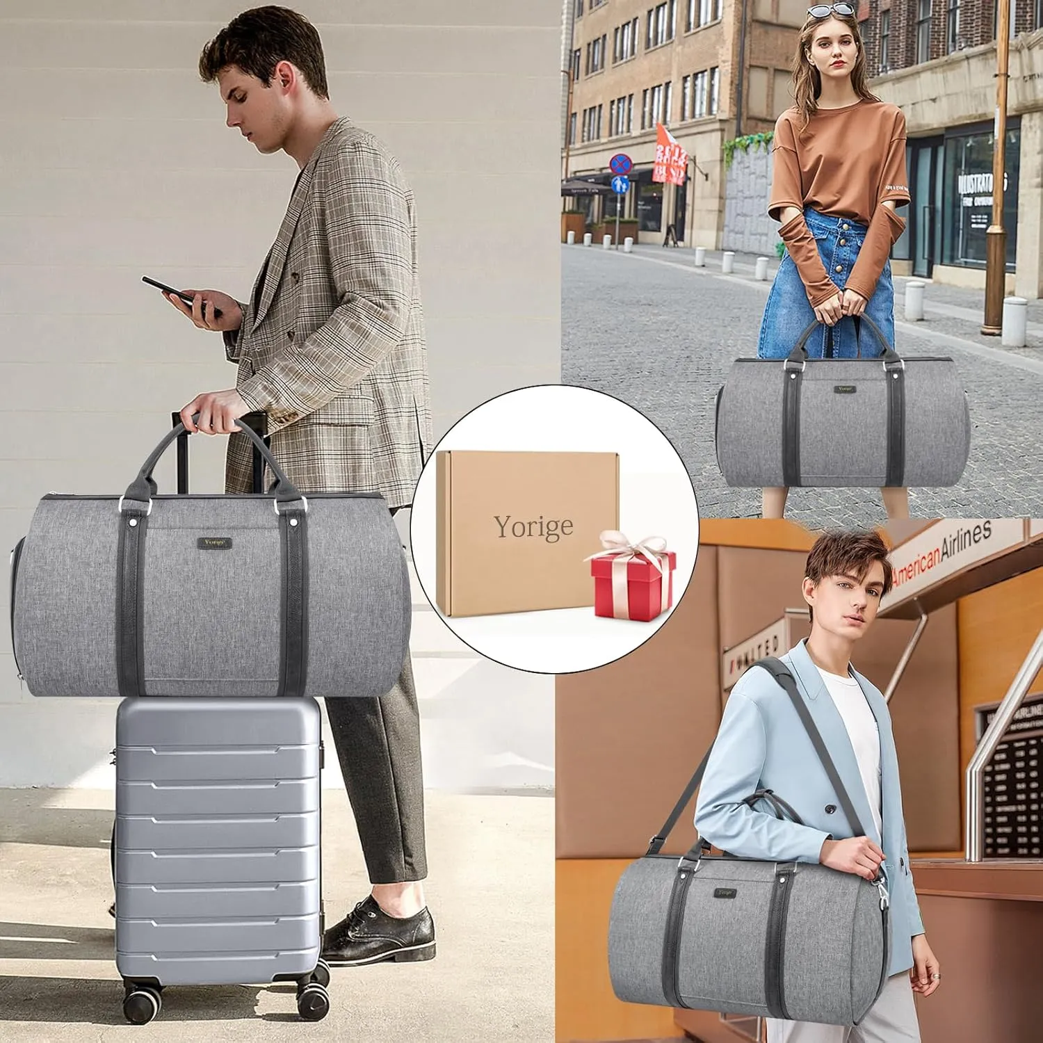 Convertible Garment Duffle Bags for Travel - Carry on Garment Bag for Men Women Large Travel Duffel Bag with Crossbody Bag 4pcs Set, 2 in 1 Hanging Suit Dress Clothes Travel Bag