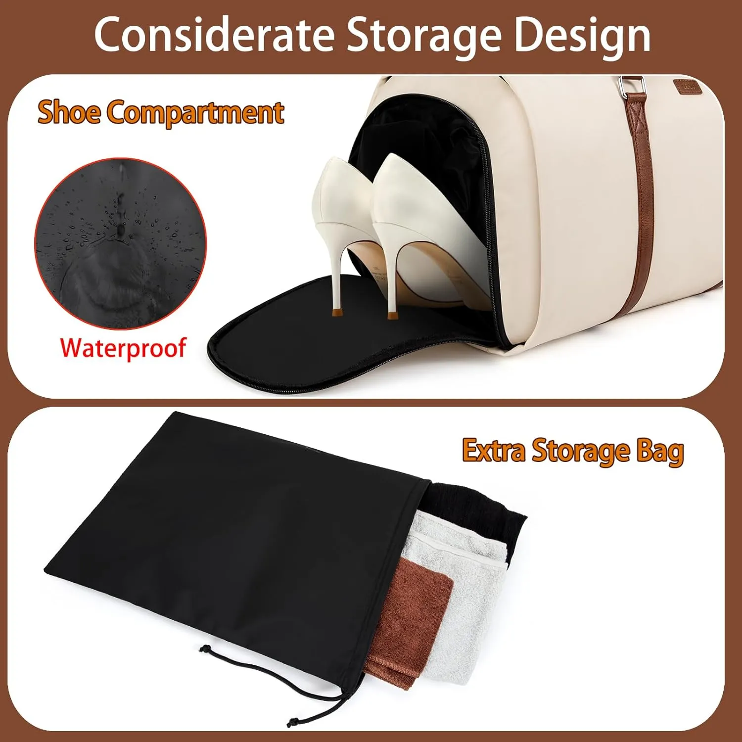 Convertible Garment Duffle Bags for Travel - Carry On Garment Bags With Toiletry Bag, Large Weekender Bags for Women Men 2 in 1 Hanging Suitcase Suit Travel Duffel Bags (Off White)