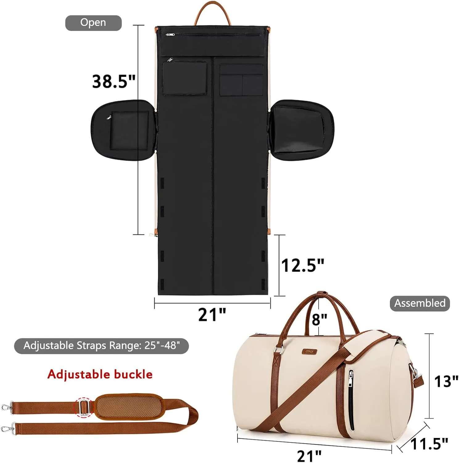 Convertible Garment Duffle Bags for Travel - Carry On Garment Bags With Toiletry Bag, Large Weekender Bags for Women Men 2 in 1 Hanging Suitcase Suit Travel Duffel Bags (Off White)