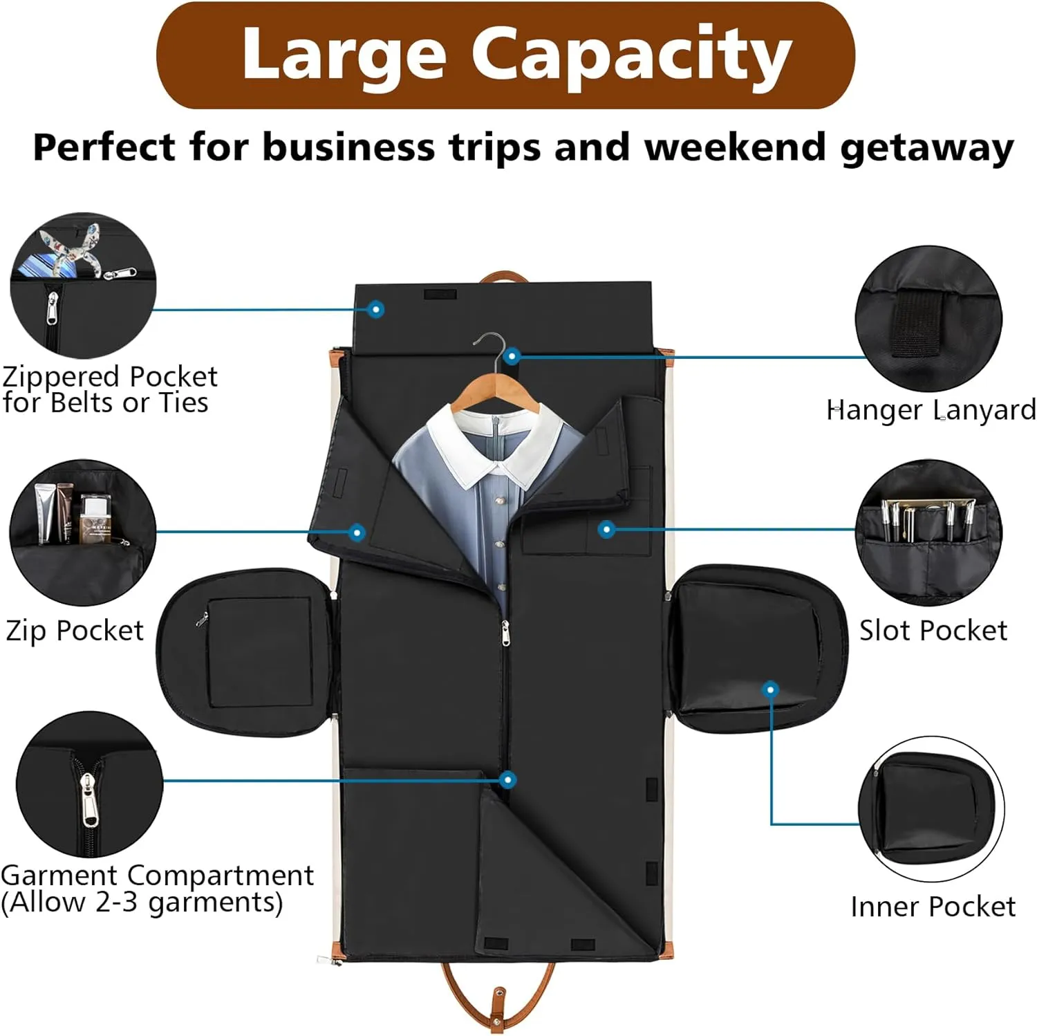 Convertible Garment Duffle Bags for Travel - Carry On Garment Bags With Toiletry Bag, Large Weekender Bags for Women Men 2 in 1 Hanging Suitcase Suit Travel Duffel Bags (Off White)