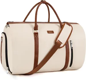 Convertible Garment Duffle Bags for Travel - Carry On Garment Bags With Toiletry Bag, Large Weekender Bags for Women Men 2 in 1 Hanging Suitcase Suit Travel Duffel Bags (Off White)