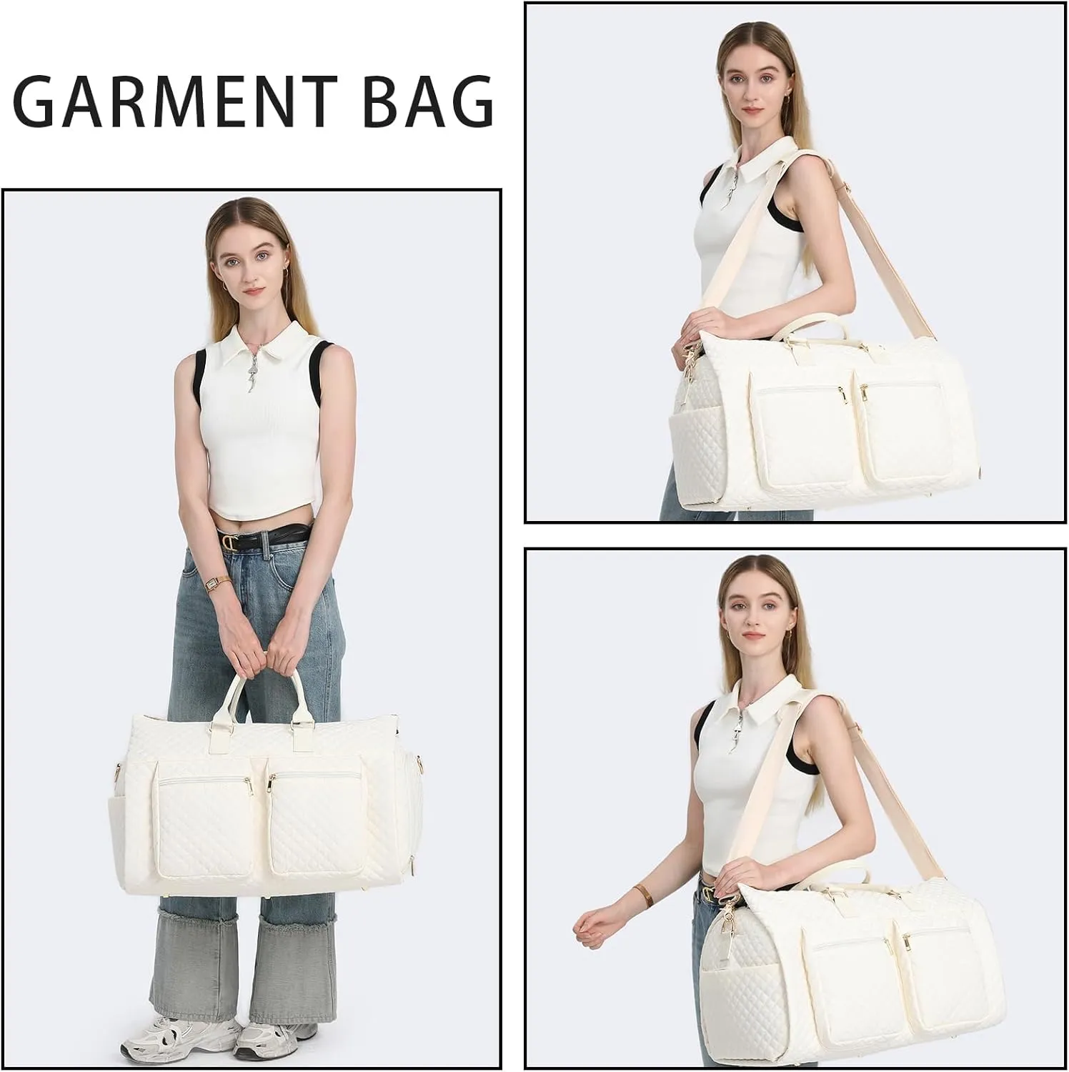 Convertible Garment Travel Bag,Overnight Bag Women Duffle Bag with Shoe Pouch 2 in 1 Hanging Cloting Suit Luggage