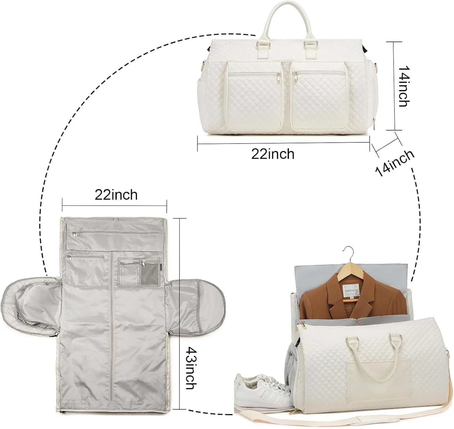 Convertible Garment Travel Bag,Overnight Bag Women Duffle Bag with Shoe Pouch 2 in 1 Hanging Cloting Suit Luggage