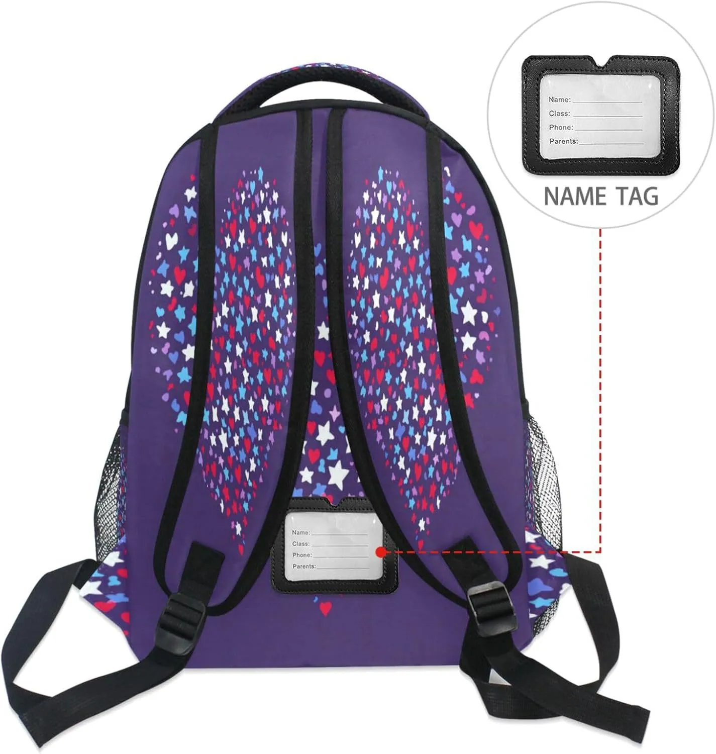Cool Backpacks for Men Women Waterproof Carry On Backpacks with Chest Strap Gift Men & Women Purple Heart Day Red and Blue Stars