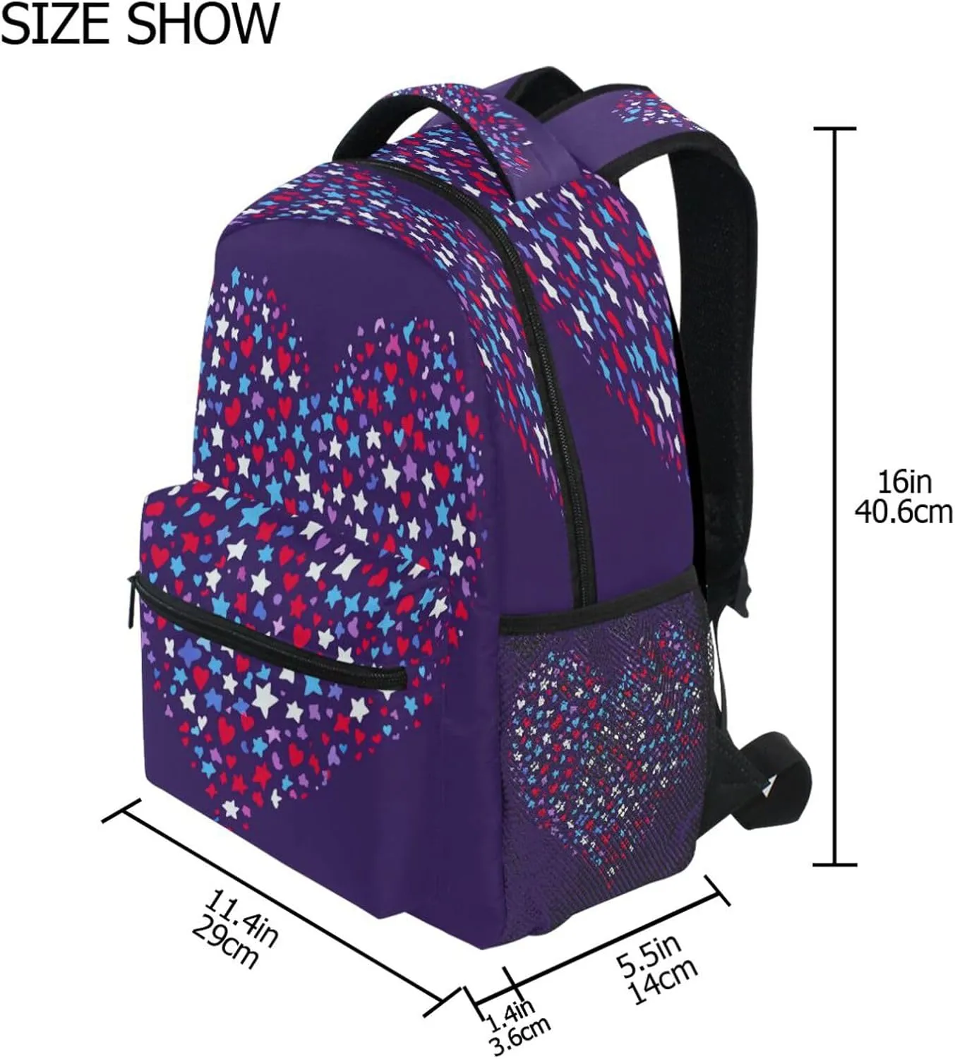 Cool Backpacks for Men Women Waterproof Carry On Backpacks with Chest Strap Gift Men & Women Purple Heart Day Red and Blue Stars