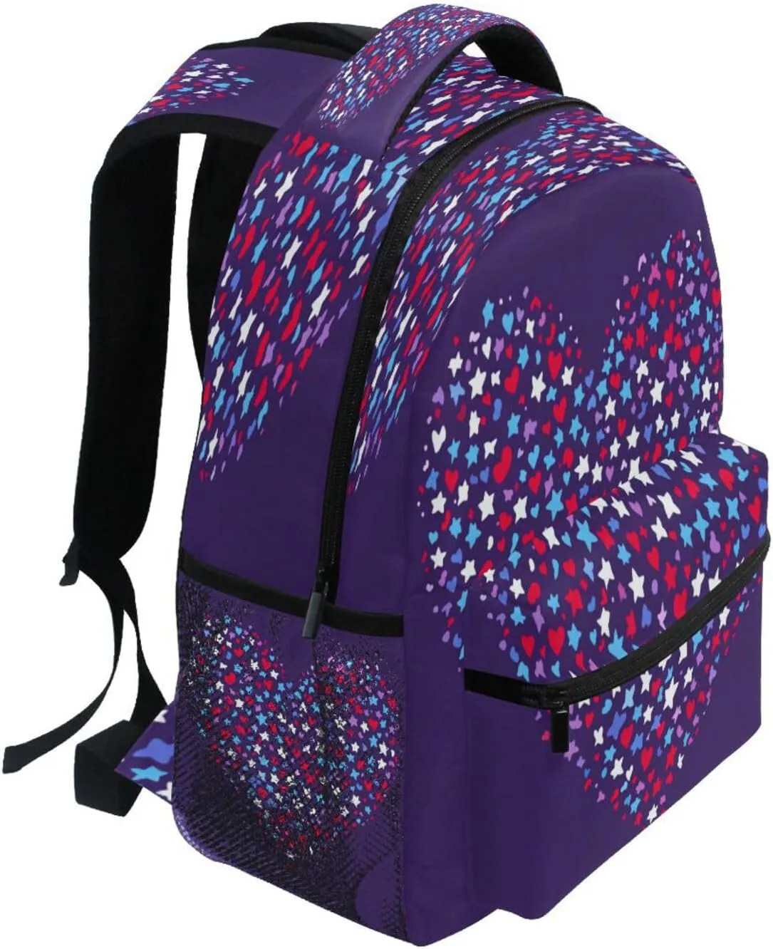 Cool Backpacks for Men Women Waterproof Carry On Backpacks with Chest Strap Gift Men & Women Purple Heart Day Red and Blue Stars