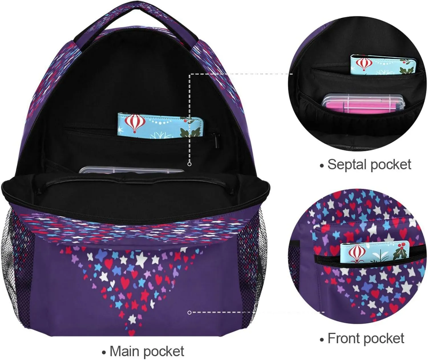 Cool Backpacks for Men Women Waterproof Carry On Backpacks with Chest Strap Gift Men & Women Purple Heart Day Red and Blue Stars