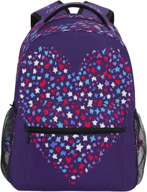 Cool Backpacks for Men Women Waterproof Carry On Backpacks with Chest Strap Gift Men & Women Purple Heart Day Red and Blue Stars