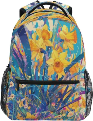 Cool Backpacks for Teacher Nurse Waterproof Laptop Bag with Chest Strap for College Work Daffodil Style