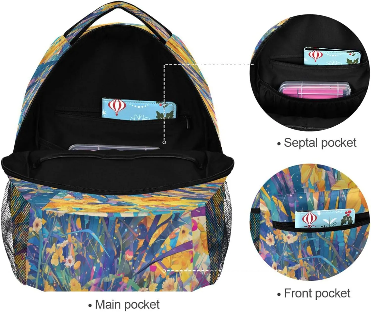 Cool Backpacks for Teacher Nurse Waterproof Laptop Bag with Chest Strap for College Work Daffodil Style