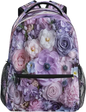 Cool Backpacks for Unisex Adult Fashion Personal Backpack with Chest Strap for Travel Trip Purple Flowers