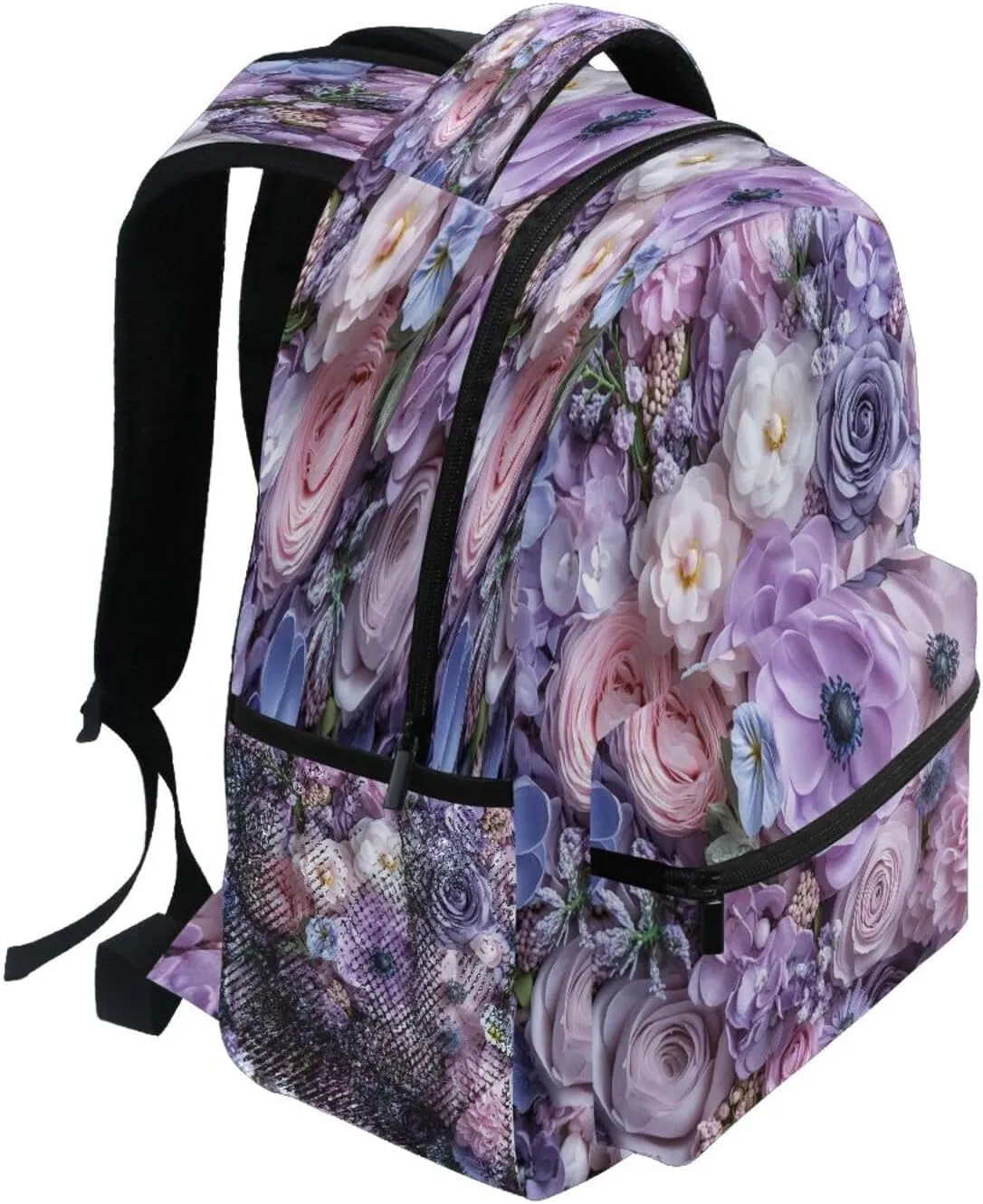 Cool Backpacks for Unisex Adult Fashion Personal Backpack with Chest Strap for Travel Trip Purple Flowers