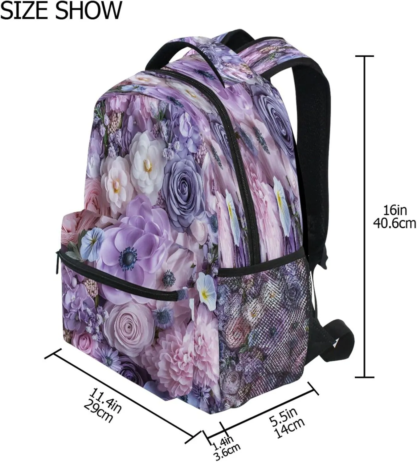 Cool Backpacks for Unisex Adult Fashion Personal Backpack with Chest Strap for Travel Trip Purple Flowers
