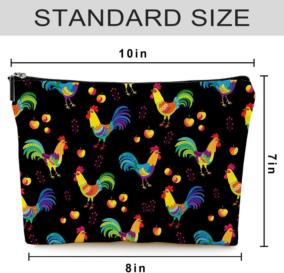 Cosmetic Bags for Women Cute Makeup Bag for Purse Canvas Travel Toiletry Bag Funny Zipper Pouch-Black Chicken Makeup Bags