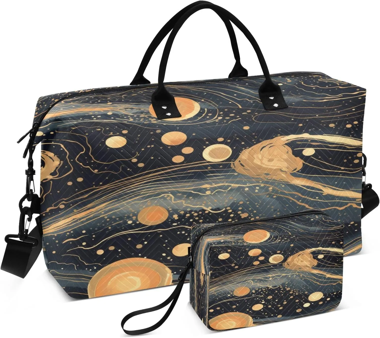 Cosmic Galaxy Gold Marbled Travel Duffel Bags with Toiletry Bag and Adjustable Strap for Travel Gym Yoga