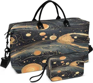 Cosmic Galaxy Gold Marbled Travel Duffel Bags with Toiletry Bag and Adjustable Strap for Travel Gym Yoga