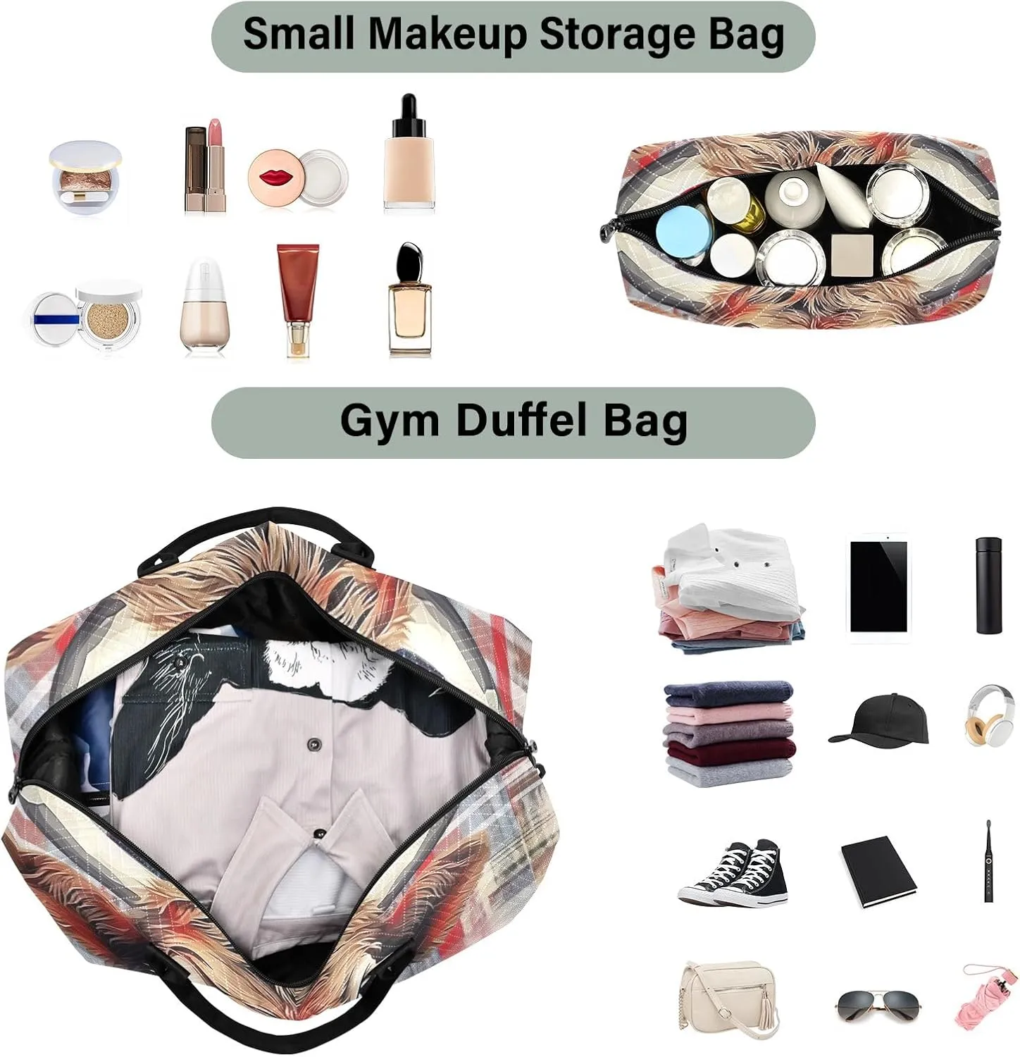 Cow and Plaid Carry on Duffle Bag Quilted Travel Bag Gym Bags Weekender Bag Mens