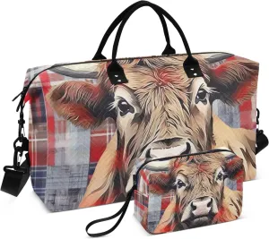 Cow and Plaid Carry on Duffle Bag Quilted Travel Bag Gym Bags Weekender Bag Mens