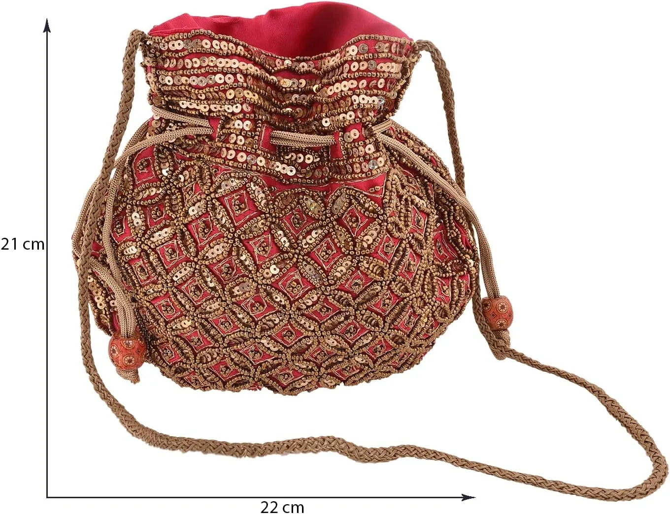 Craft Trade Women's Cotton Embroidered Potli Bag with Drawstring and Pearl Handle Pouch Golden Work Ladies Purse for Bridal